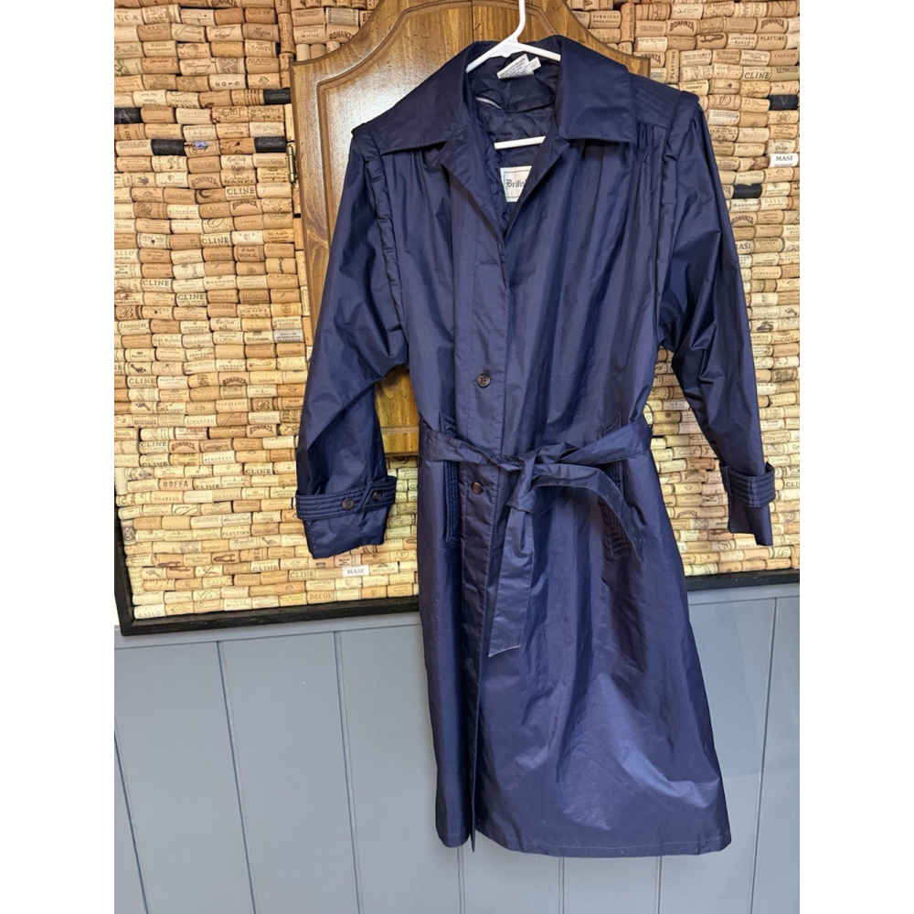 Vintage 80s British Mist Rain Trench Coat Violet Long Button Removable Lining 12